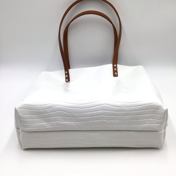 New Handmade croc embossed white leather large unlined tote shoulder handbag - Picture 11 of 11
